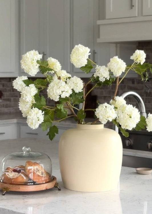 Large Afloral Glazed Stoneware Jar Vase in Vanilla - 10.5"