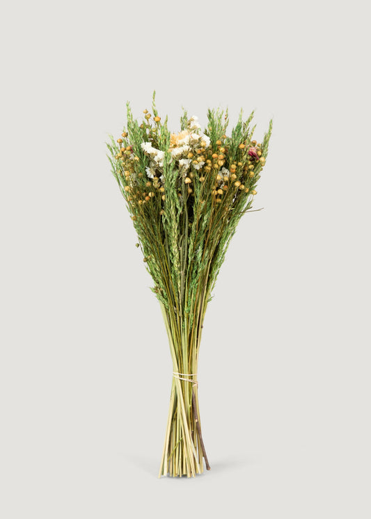 Mixed Dried Flower Bouquet of Flax and Fuchsia Strawflowers - 18"