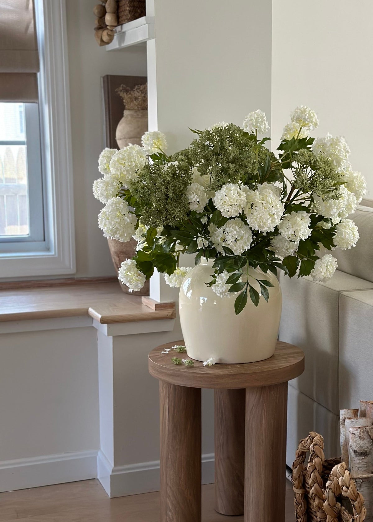 Faux Snowball Hydrangea in Crisp White - 43.5"